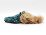Gucci Princetown Horsebit Fur-lined Teal & Pink Velvet Mules Size 9 Fw0926lordu