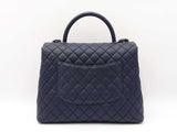 Chanel Coco Top Handle Flap Bag In Navy Blue Quilted Caviar Leather Fw0925ooxzdu