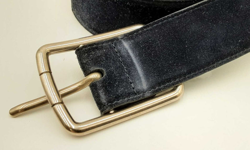 Salvatore Ferragamo Navy Blue Suede Belt With Silver Tone Buckle Eb0624rxdu