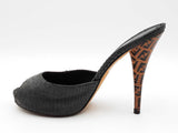 Fendi Peep-toe Mules In Black Python-embossed Leather Size It 38.5 Fw0726rxdu