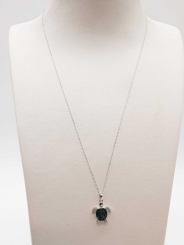 White Blue Diamonds 18k White Gold 1.8g Sea Turtle Necklace 17 In Do0825erde