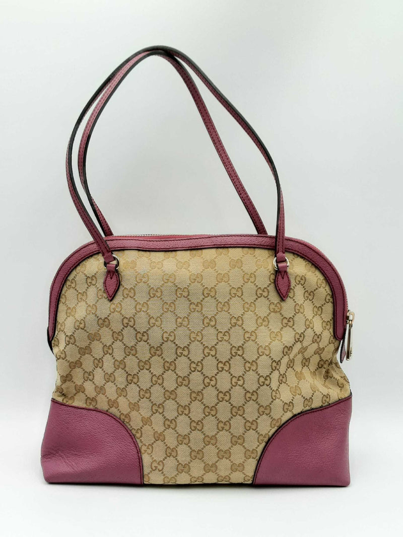 Gucci Gg Bree Beige & Mauve Canvas & Leather Dome Bag Fw1224oxzdu