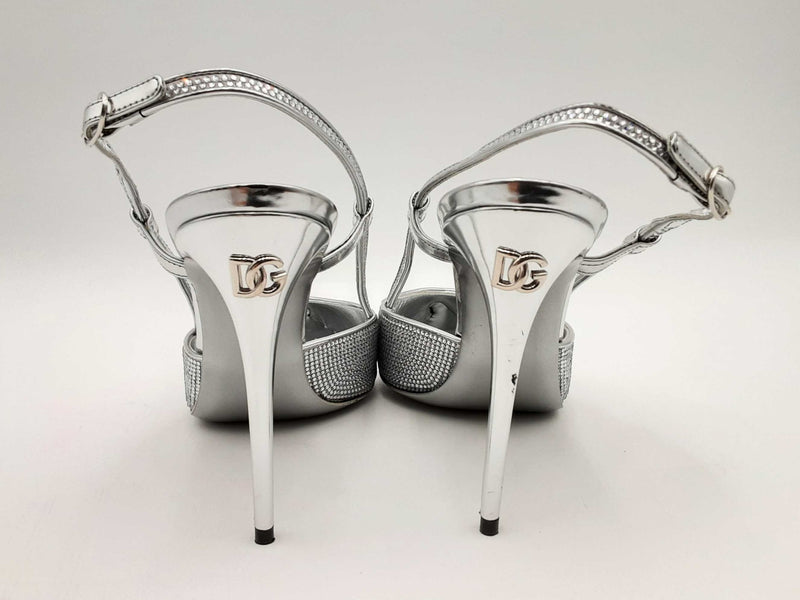 Dolce & Gabbana Silver Rhinestone Slingback Heels Size Eu 38 Fw1124lixsa