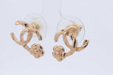 Chanel Cc Camellia Gold Tone Stud Earrings 2.8 Grams Eb1025lordu