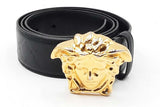 Versace Black Leather Belt With Gold Tone La Medusa Buckle Size 90 Eb0925lxzdu