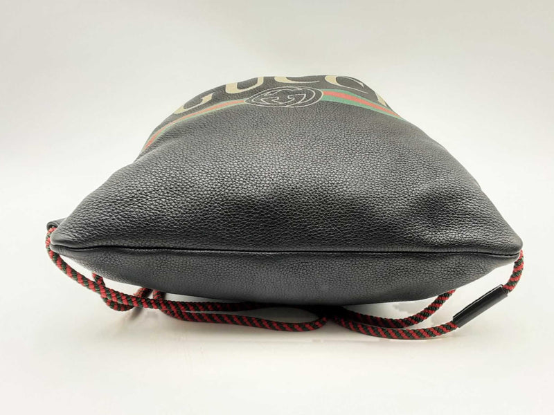 Gucci Gg Logo Black Leather Drawstring Backpack Sd0325wxzsa