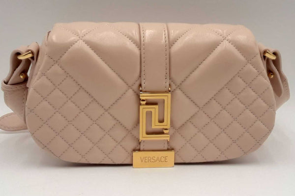 Versace Quilted Pink Leather Greca Goddess Mini Shoulder Bag Eb0224oxzsa