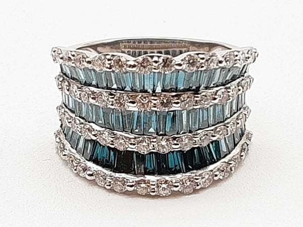 2.40 Cttw White Blue Diamonds 14k White Gold 7.6g Ring Size 7.25 Do0725pxzde