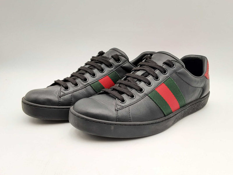 Gucci Ace Black Leather Low Top Sneakers Size 7 Fw0924crsa