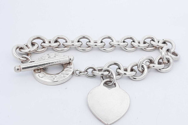 Tiffany & Co. 925 Sterling Silver Heart Tag Bracelet 32.6 Grams 7 In Eb1024pxdu