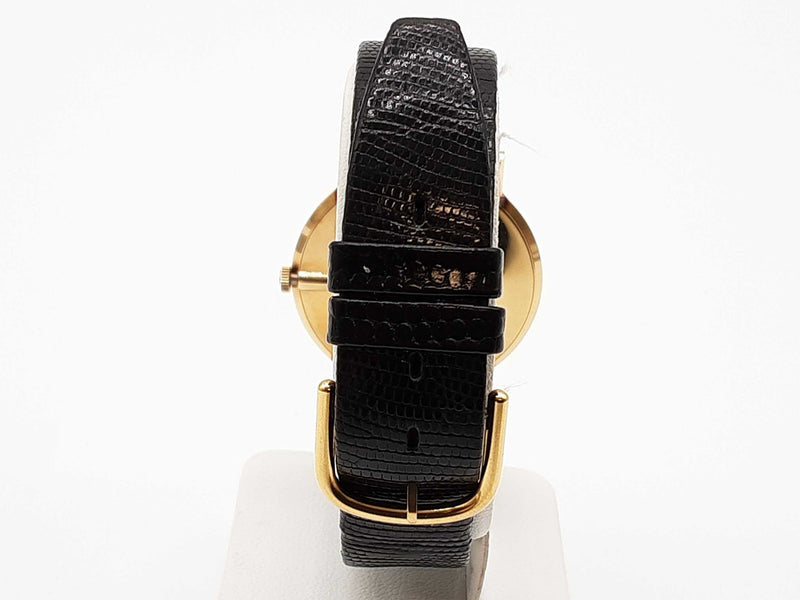 Omega 33mm Black Dial Lizard Band 14k Yellow Gold Winding Watch Do0525lxzxde