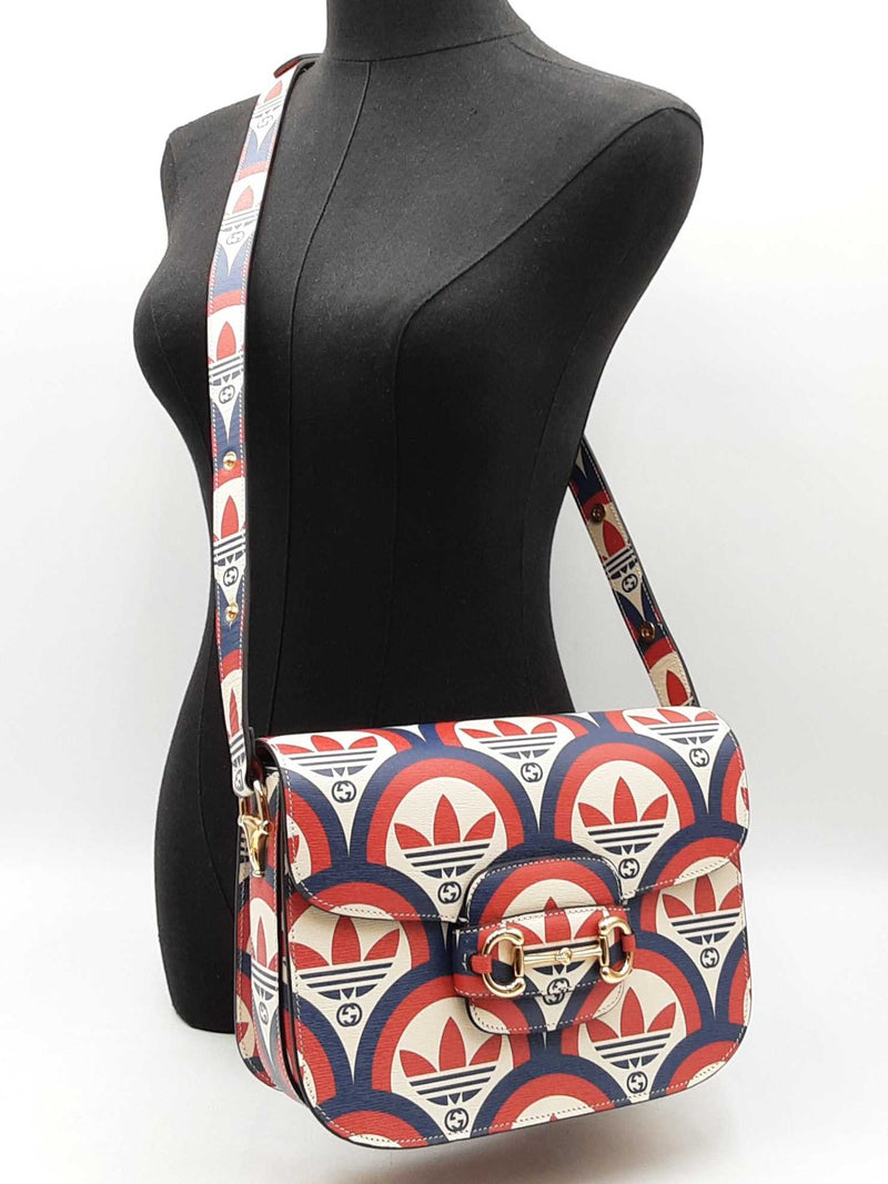 Gucci X Adidas Horsebit 1955 Handbag In Shanghai Trefoil Leather Fw01025izxdu