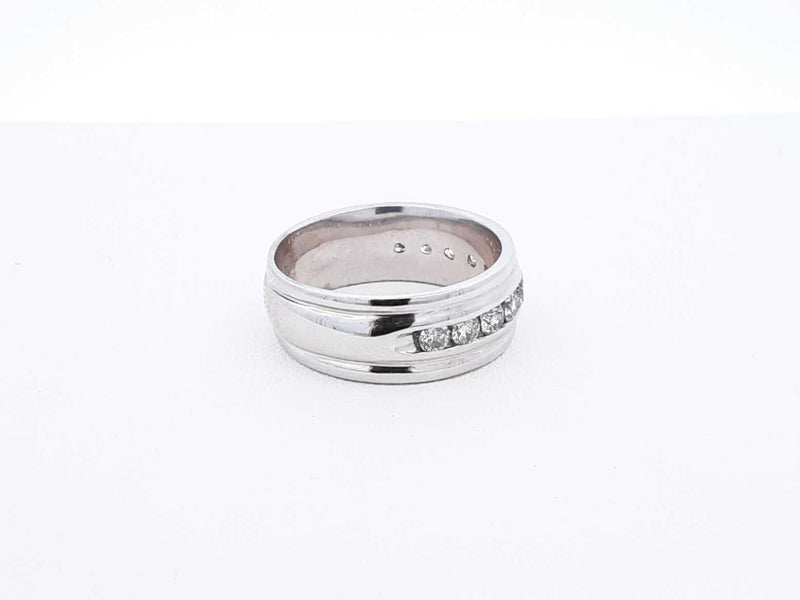 O.99 Cttw Channel-set Diamond & 14k White Gold Band 7.4 Grams Size 8 Fw0425wzxdu