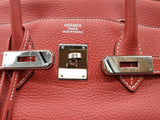 Hermes Birkin 35 Red Clemence White Interior Palladium Handbag Do0925lxzxzde
