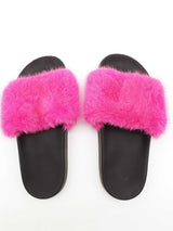 Givenchy Pink Mink Fur Black Rubber Slides Size Eu 36/ Us 6 W Do0526rxde