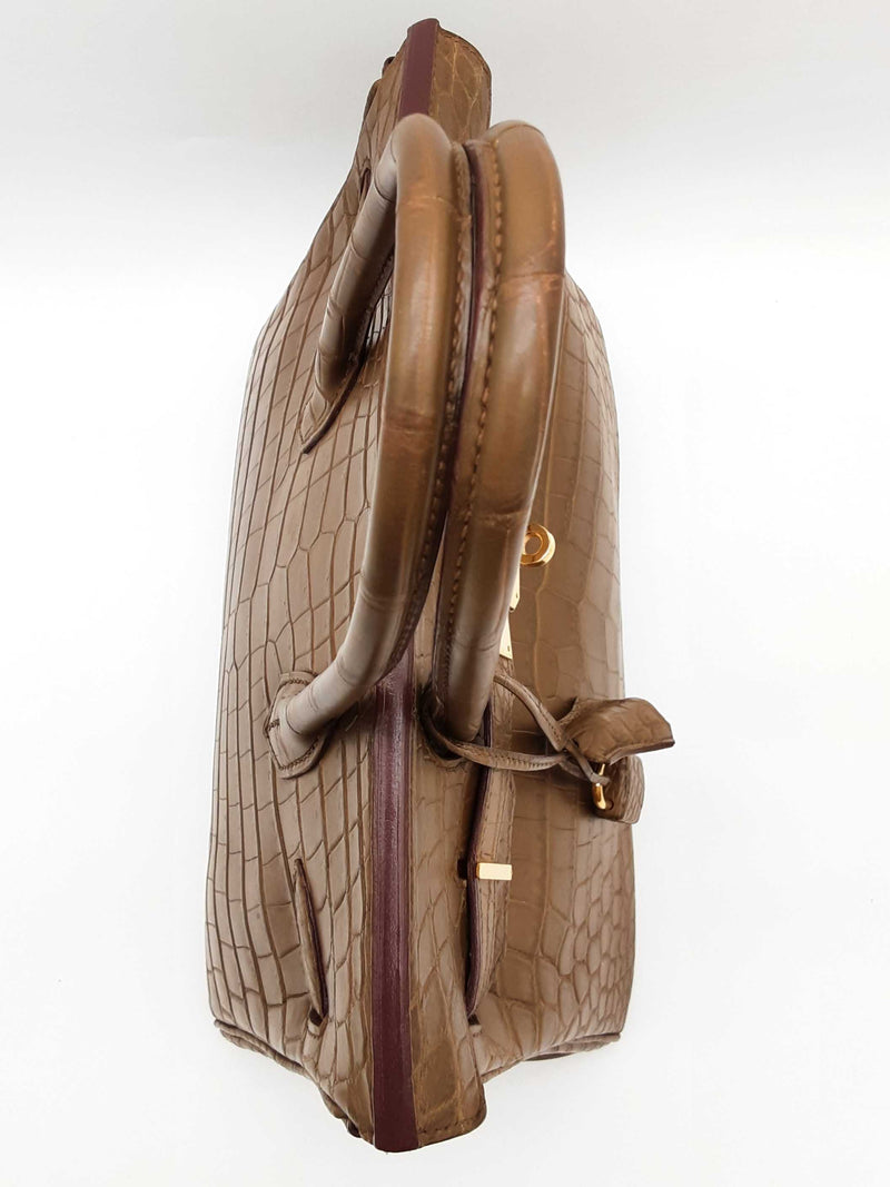 Hermes Birkin 30 Matte Brown Green Crocodile Gold Handbag Do0625wprxzde