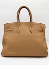 Hermes Birkin 35 Tabac Camel Beige Clemence Palladium Handbag Do0925lxzxzde