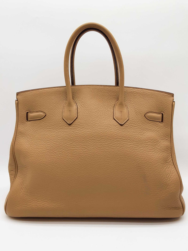Hermes Birkin 35 Tabac Camel Beige Clemence Palladium Handbag Do0925lxzxzde