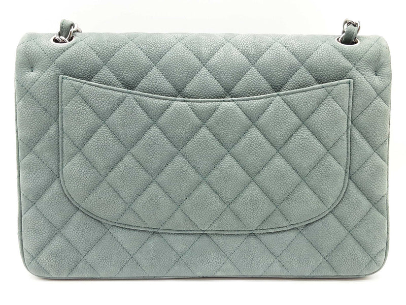 Chanel Jumbo Double Flap Dark Green Caviar Quilted Suede Shoulder Bag Do0125rxzxde