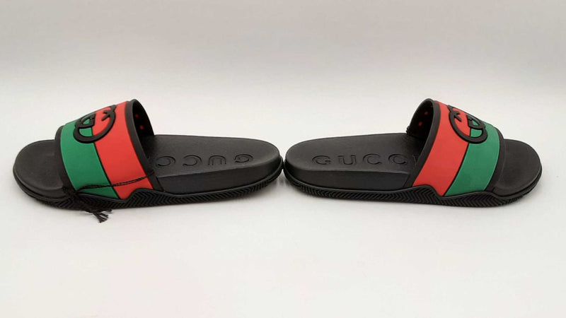 Gucci Gg Interlocking Black Rubber Sliders Size 6.5 Sd0525szdu