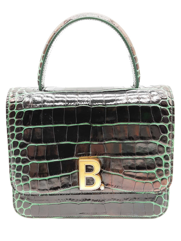 Balenciaga Green Embossed Crocodile Leather B Crossbody Bag Do0624ixzde