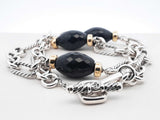 David Yurman 925 Silver, 18k Gold & Onyx Figaro Chain 38.6g 16 Inch Fw0326lcrdu