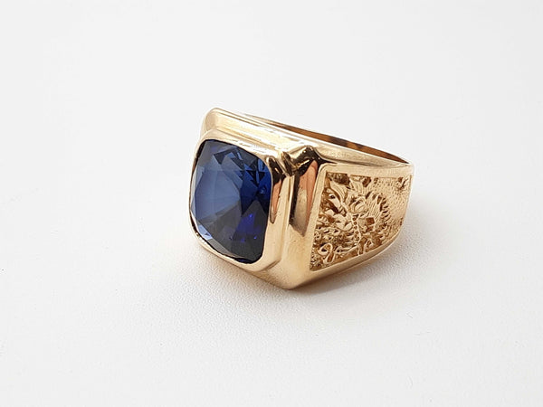 14k Yellow Gold Dragon Lab Grown Blue Sapphire Ring Size 10 Do0524ixzde