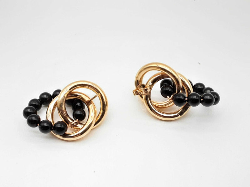 14k Yellow Gold Black Bead Stud Earrings Do0524exde