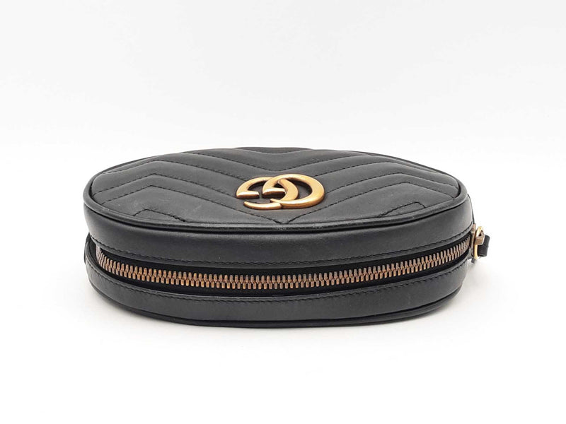 Gucci Gg Marmont Black Matelassé Leather Oval Belt Bag Fw1124oxzsa