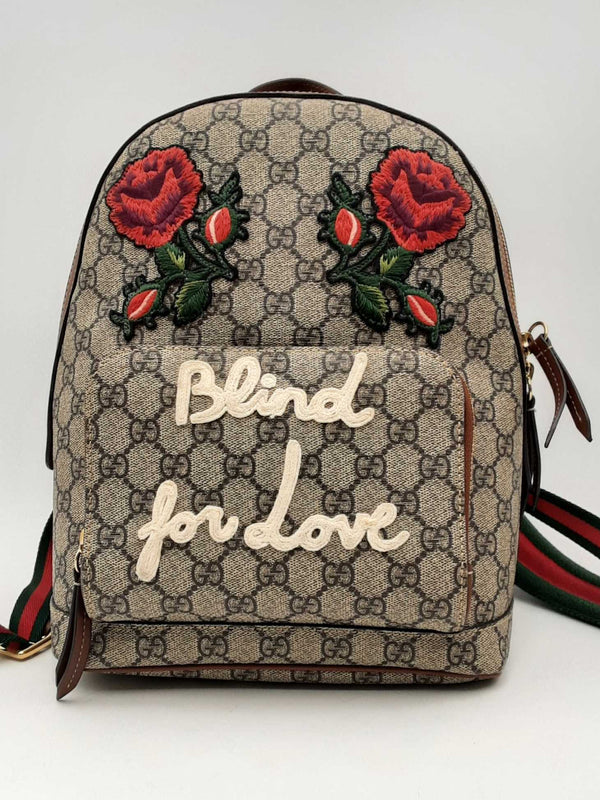 Gucci Gg Supreme Monogram Web Blind For Love Embroidered Backpack Eb0125cxzsa