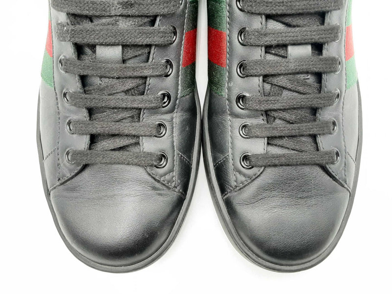 Gucci Ace Black Leather Low Top Sneakers Size 7 Fw0924crsa