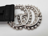 Gucci Crystal Embellished Double G Black Leather Belt Size 95/38 Sd0526crde