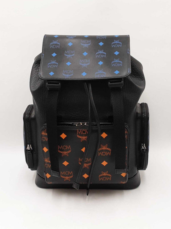 Mcm Brandenburg Visetos Logo Embossed Black Leather Backpack Fw0525wrxdu