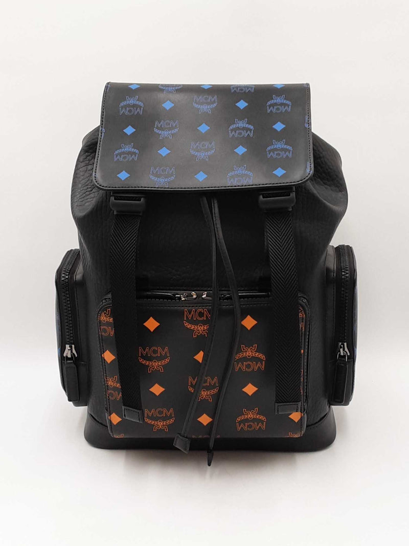 Mcm Brandenburg Visetos Logo Embossed Black Leather Backpack Fw0525wrxdu
