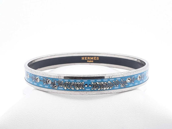 Hermès Blue & White Enamel Flower Bangle Bracelet Size Medium Fw0824oprdu