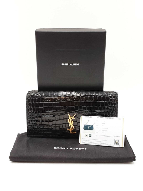 Yves Saint Laurent Cassandre Phone Holder In Croc-embossed Leather Fw0825wzxdu