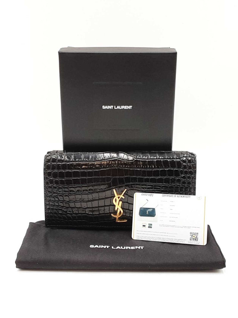 Yves Saint Laurent Cassandre Phone Holder In Croc-embossed Leather Fw0825wzxdu