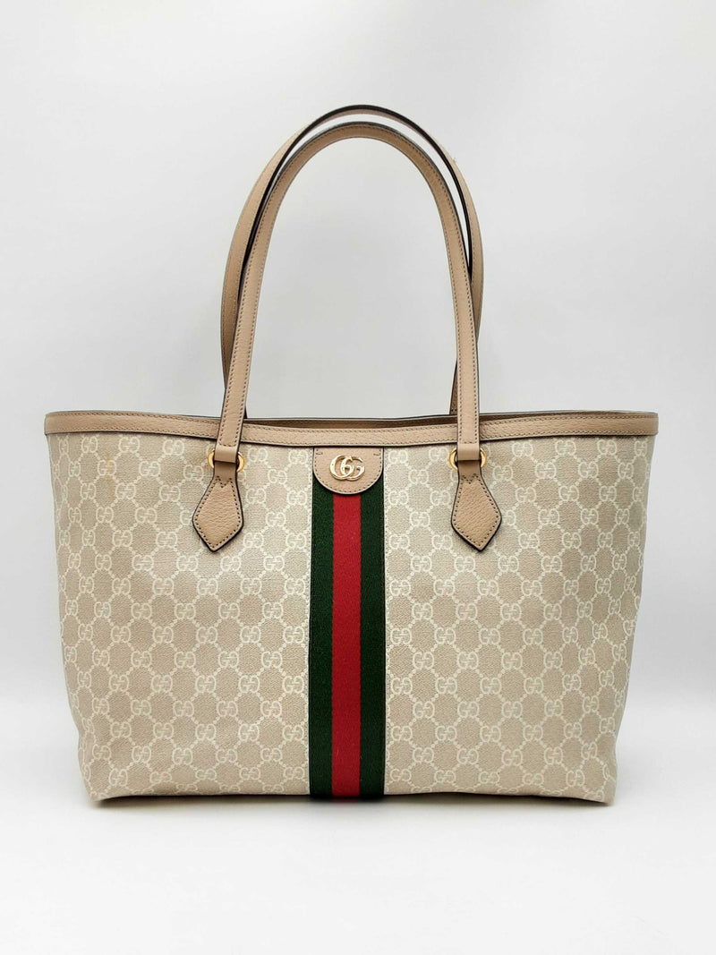 Gucci Ophidia Web Stripe Beige & White Gg Canvas Tote Bag Fw0225izxdu