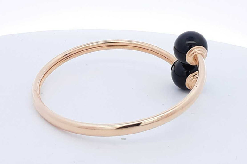 14k Yellow Gold 10.4g Onyx Bead Bangle Bracelet 6.5 In Eb0624ocrde