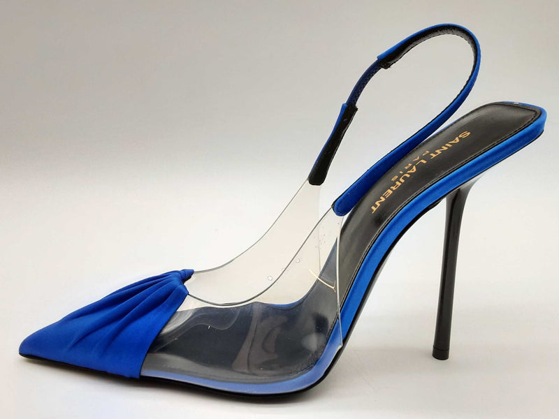 Saint Laurent Frida Chica Slingback Blue Satin Heel Size Eu 38.5 Do0924lwxde