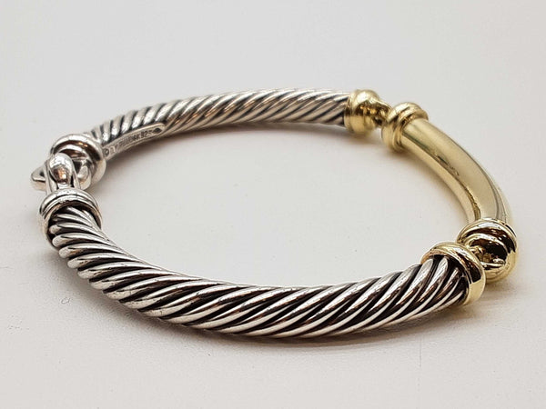 David Yurman Metro Cable 0.925 Silver 14k Yellow Gold 32.1g Bracelet 6.25 In Do0725rxzde