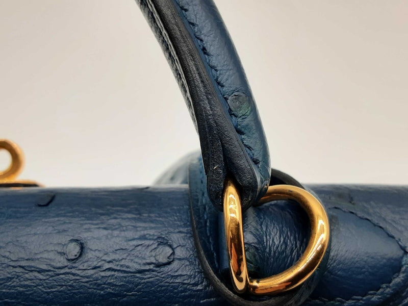 Hermes Kelly 25 Bleu Roi Blue Ostrich Gold Hardware Shoulder Bag Do0723oerxzde