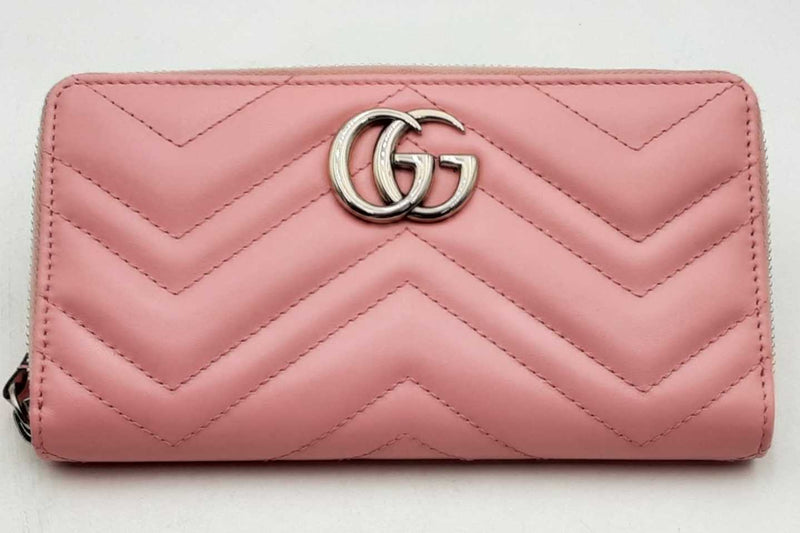 Gucci Quilted Gg Marmont Pink Leather Zip Around Wallet Eb0125lrxsa