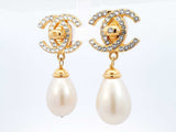 1996 Chanel Gold-tone, Crystal & Faux Pearl Cc Clip-on Earrings  Fw1225irxdu
