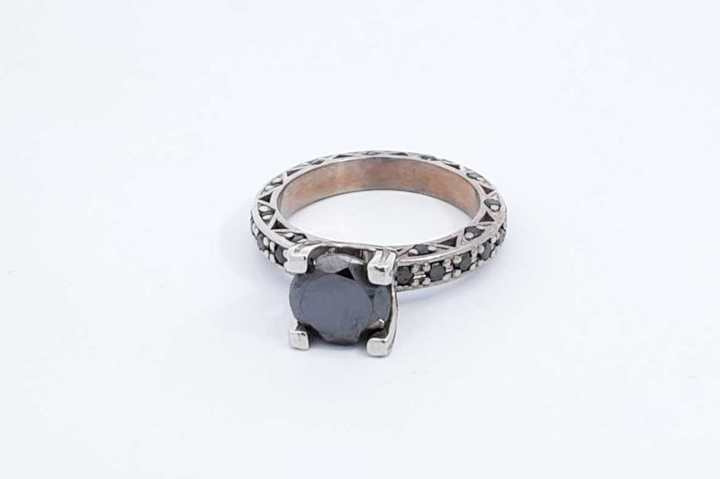 Approx. 2.22ctw Black Diamond Ring In 10k White Gold 5.2 Grams Size 6 Eb1124ixdu