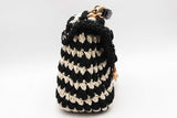Salvatore Ferragamo Gancini Black & White Crochet Cord Top Handle Bag Eb626wxzsa