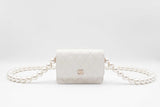 Chanel Mini Wallet On "Maxi Pearls" Chain In White Leather Fw1225srxdu