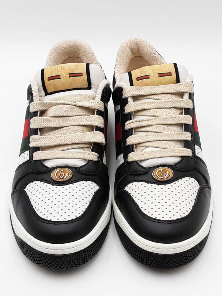 Gucci Screener Black & White Leather Sneakers Size 6.5 Eb1225oxzdu