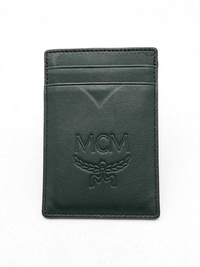 Mcm Aren Money Clip Card Case Forest Green Leather Wallet Eb0225exsa