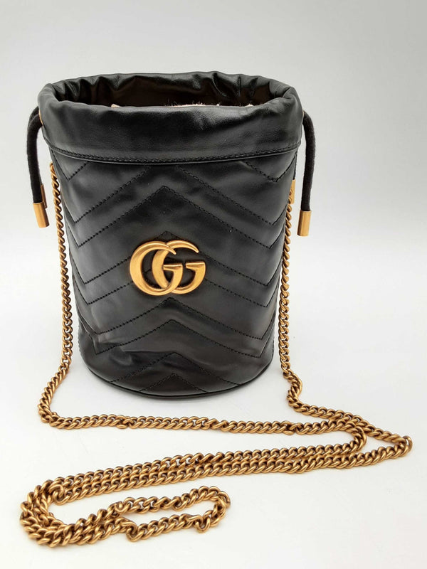 Gucci Gg Black Marmont Leather Mini Bucket Chain Crossbody Bag Do0824pxzde